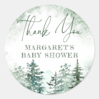 Thank you winter forest baby shower classic round sticker