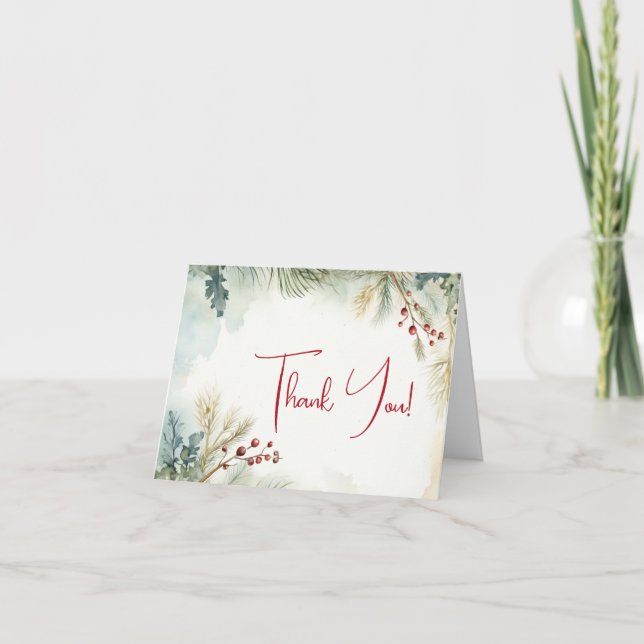 Thank You | Winter Watercolor Greenery  (Front)
