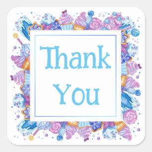 Thank You with Blue Desserts  Square Sticker