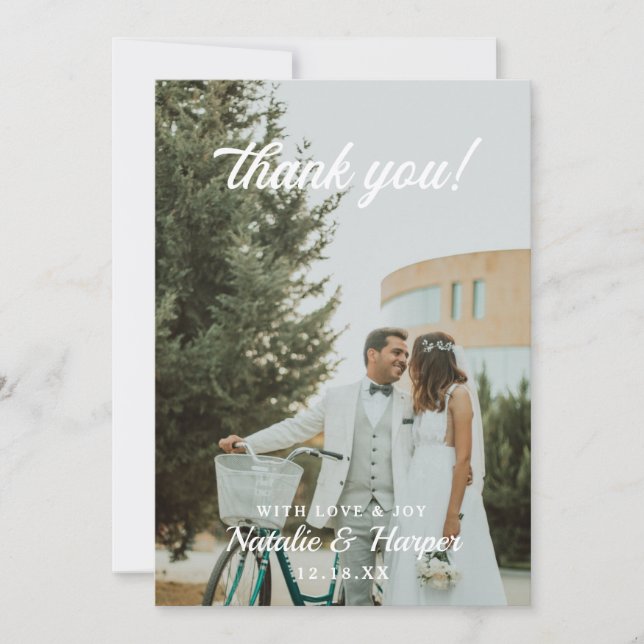Thank You with Love & Joy Custom Wedding Photo Card (Front)