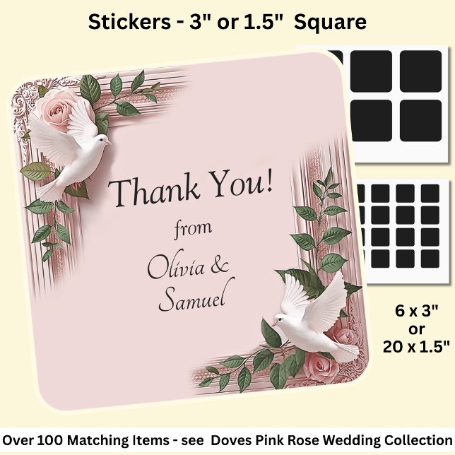 Thank You! with Names, Dove & White Roses Square Sticker (Creator Uploaded)