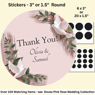 Thank You! with Names, Doves & Pink Roses Classic Round Sticker