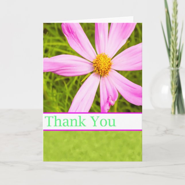 Thank You With Pink Cosmos Flower Card (Front)