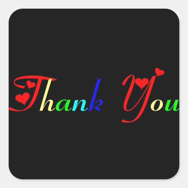 Thank You with Red Hearts Square Sticker (Front)