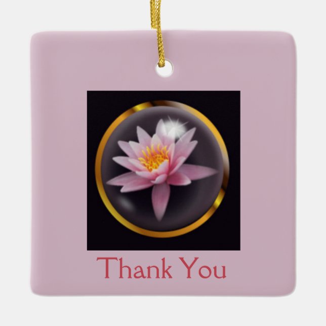 "Thank You" with Water Lily Under Glass Dome Ceramic Ornament (Front)