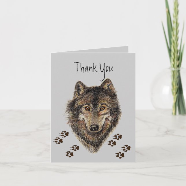 Thank You, Wolves, Wolf Tracks Animal Thank You Card (Front)