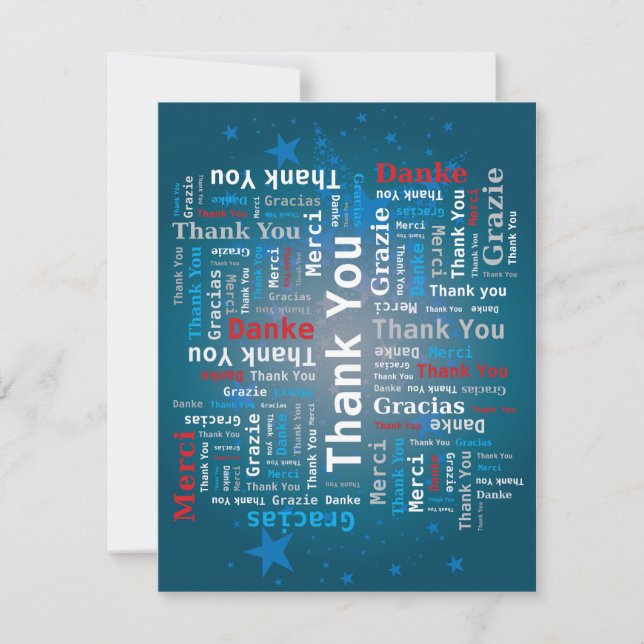 Thank You Word Cloud - 5 Languages - Deep Blue Card (Front)