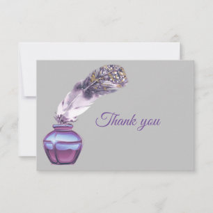 Thank You Writer's Purple Gold Feather Card