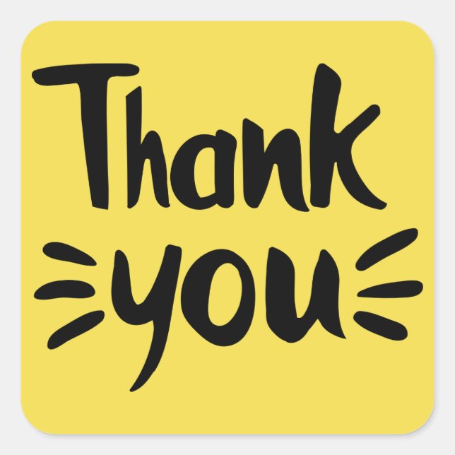Thank You Yellow And Black Wedding Party Square Sticker (Front)