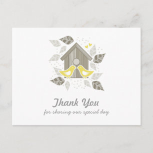 thank you yellow kissing birds horizontal postcard