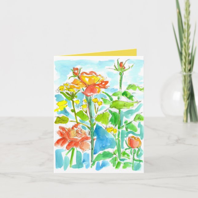 Thank You Yellow Orange Watercolor Roses  (Front)