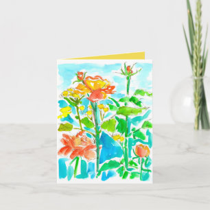 Thank You Yellow Orange Watercolor Roses  Card