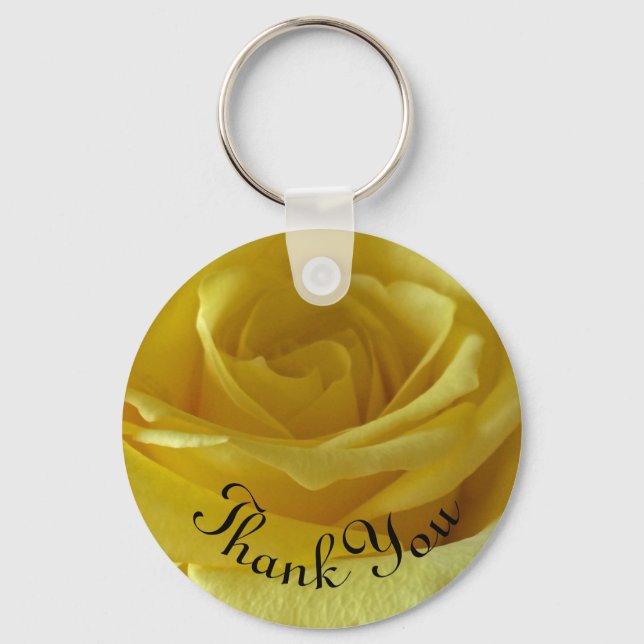 Thank You Yellow Rose Photo Pastel Garden Flower Keychain (Front)