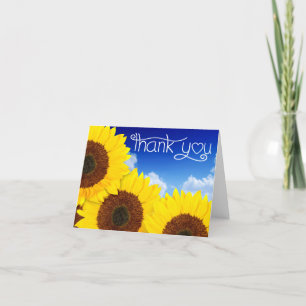 Thank You Yellow Sunflower Floral Blue Notecard