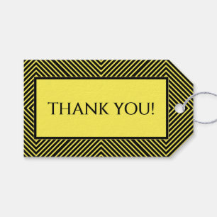Thank You:  Yellow/White Diagonal Lines Pattern Gift Tags