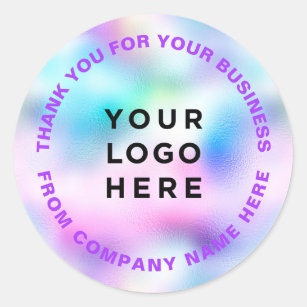 Thank you Your Business Logo purple Holographic Classic Round Sticker