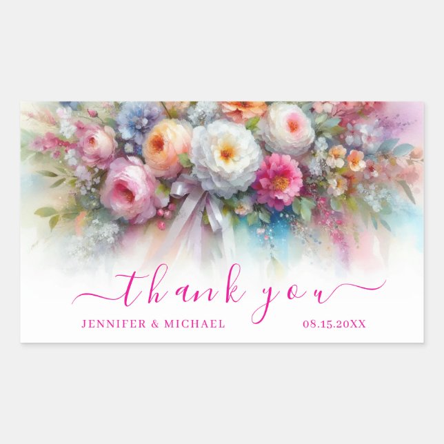 Thank You Your Custom Text Aquarell Flowers Art Sticker (Front)
