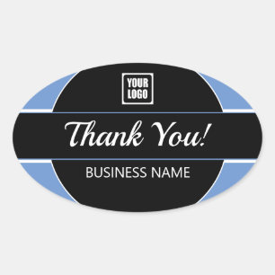 Thank You, Your Logo, Business Name, Blue B/W Oval Sticker