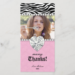 Thank You Zebra Lace Pearls Jewel Sweet 16 Card