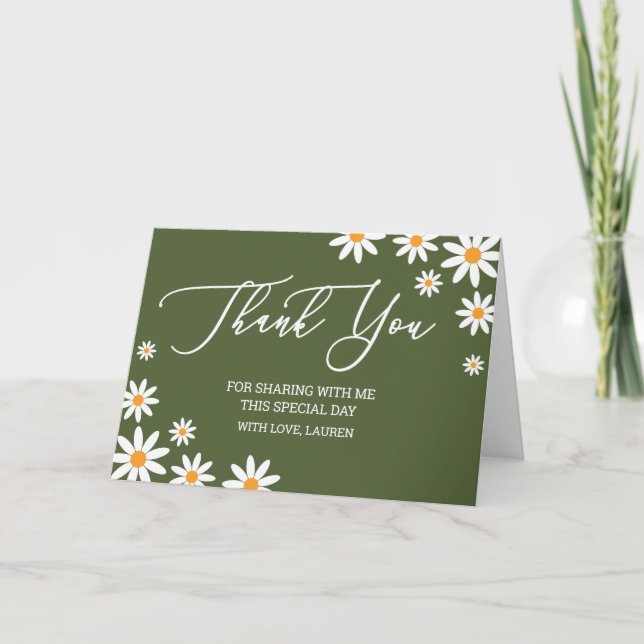 Thank yoy card boho Daisy green (Front)