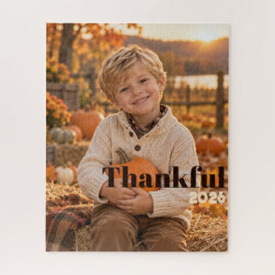 Thankful 2026 Personalized Thanksgiving Photo Jigsaw Puzzle