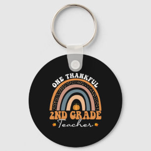 Thankful 2nd Grade Teacher Groovy Thanksgiving Rai Keychain