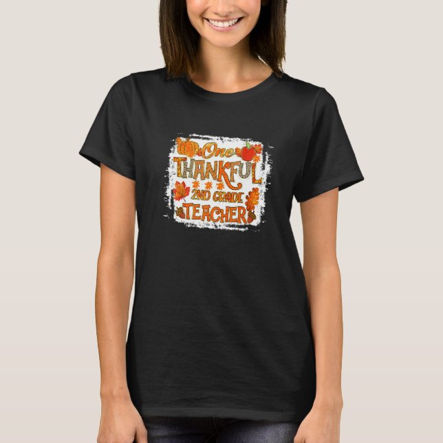 Thankful 2nd Grade Teacher Pumpkin Fall Leopard Th T-Shirt (Front)