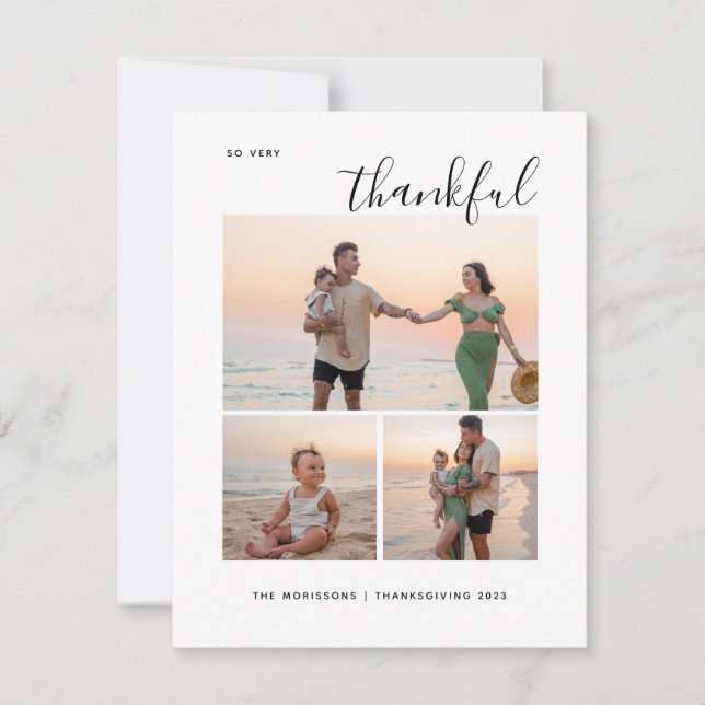 Thankful 3 family photo happy thanksgiving fall  h holiday card (Front)