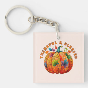 Thankful and Blessed Autumn Pumpkin Keychain