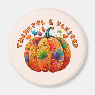 Thankful and Blessed Autumn Pumpkin Magnet