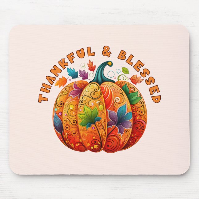 Thankful and Blessed Autumn Pumpkin Mouse Pad (Front)
