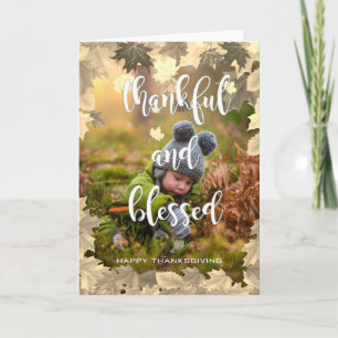 Thankful and Blessed Autumn Thanksgiving Photo Holiday Card