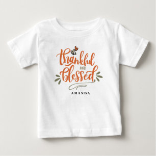 Thankful and Blessed Custom Name Cute Thanksgiving Baby T-Shirt