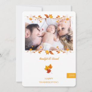 Thankful and Blessed Family Photo Thanksgiving Holiday Card