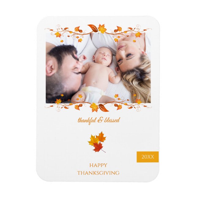 Thankful and Blessed Family Photo Thanksgiving Magnet (Vertical)