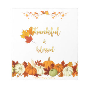 Thankful and Blessed Golden Script Thanksgiving Notepad