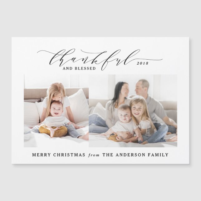 Thankful and blessed photo Christmas Holiday Card (Front)