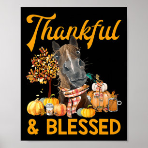 thankful and blessed pumpkin horse fall thanksgivi poster