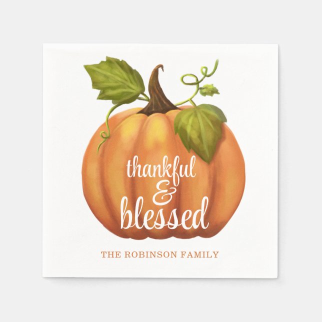 Thankful And Blessed Pumpkin Thanksgiving  Napkin (Front)