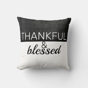 thankful and blessed quote dark grey on white throw pillow