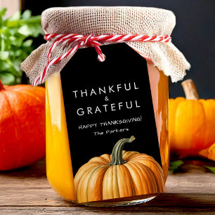 Thankful and grateful gift tag with pumpkin