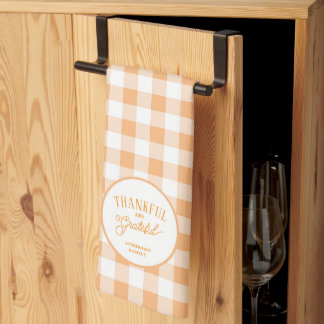 Thankful And Grateful Gingham Thanksgiving Kitchen Towel