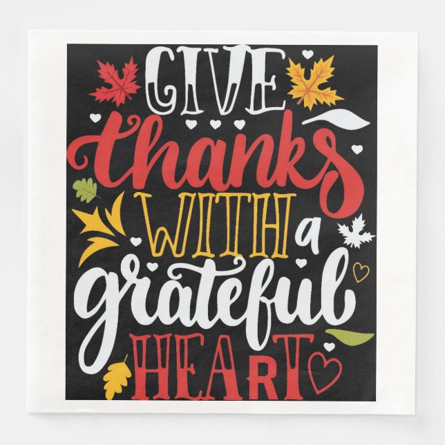 Thankful And Grateful Thanksgiving Napkins  (Front)