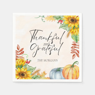 Thankful and Grateful Watercolor Pumpkin  Napkin