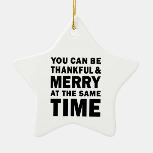 Thankful and Merry Modern Christmas Star Ceramic Ornament