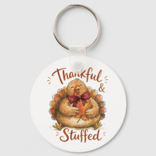 Thankful And Stuffed Watercolor Turkey Keychain