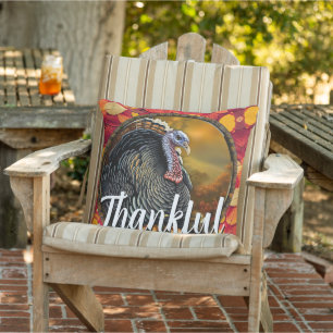 Thankful and Turkey Outdoor Pillow
