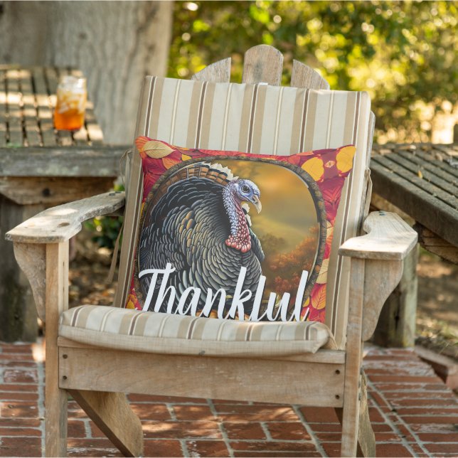 Thankful and Turkey Outdoor Pillow (Chair)