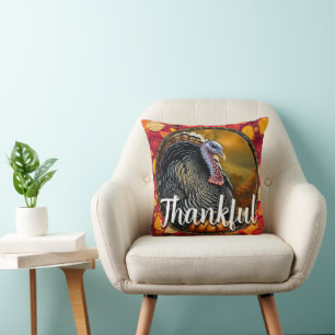 Thankful and Turkey Throw Pillow