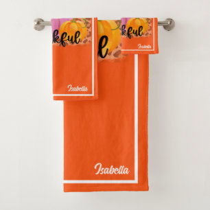 Thankful Autumn Customize Text and Colour Bath Towel Set